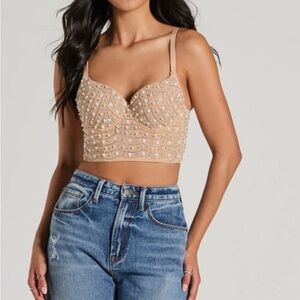 Beaded Tan Crop Top